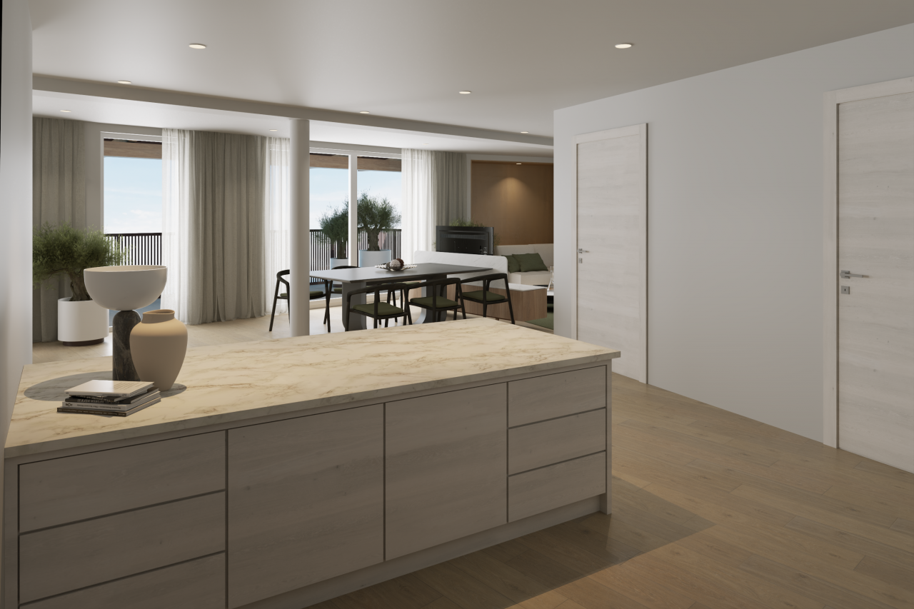 003__RENDERING_WOHNZIMMER-SOGGIORNO Nuova costruzione: attico a Termeno